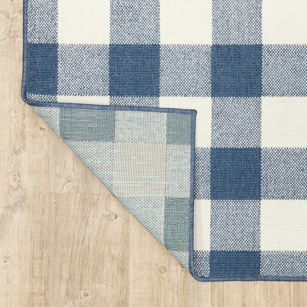 2' X 8' Blue and Ivory Geometric Stain Resistant Indoor Outdoor Area Rug - Homeroots - Flyclothing LLC
