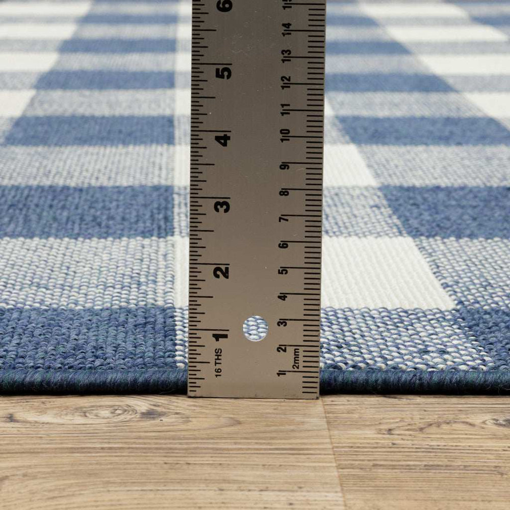 2' X 8' Blue and Ivory Geometric Stain Resistant Indoor Outdoor Area Rug - Homeroots - Flyclothing LLC