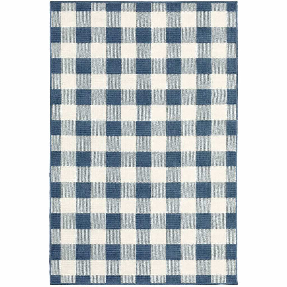 7' X 10' Blue and Ivory Geometric Stain Resistant Indoor Outdoor Area Rug - Homeroots - Flyclothing LLC