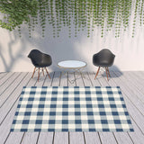 8' X 11' Blue and Ivory Geometric Stain Resistant Indoor Outdoor Area Rug - Homeroots - Flyclothing LLC