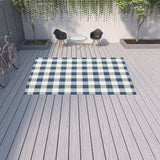 9' X 13' Blue and Ivory Geometric Stain Resistant Indoor Outdoor Area Rug - Homeroots - Flyclothing LLC