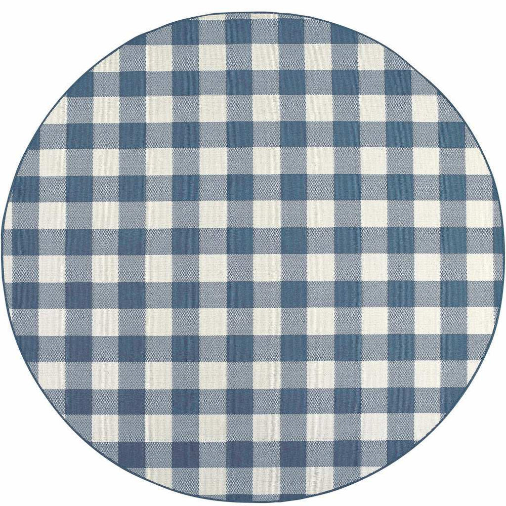 8' X 8' Blue and Ivory Round Geometric Stain Resistant Indoor Outdoor Area Rug - Homeroots - Flyclothing LLC