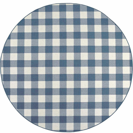 8' X 8' Blue and Ivory Round Geometric Stain Resistant Indoor Outdoor Area Rug - Homeroots - Flyclothing LLC
