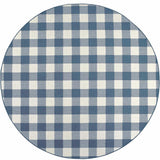 8' X 8' Blue and Ivory Round Geometric Stain Resistant Indoor Outdoor Area Rug - Homeroots - Flyclothing LLC