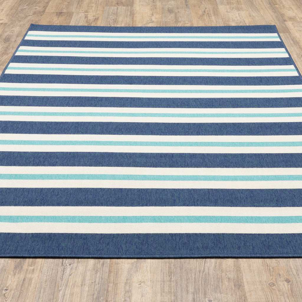 2' X 3' Blue and Ivory Geometric Stain Resistant Indoor Outdoor Area Rug - Homeroots - Flyclothing LLC