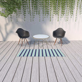 2' X 8' Blue and Ivory Geometric Stain Resistant Indoor Outdoor Area Rug - Homeroots - Flyclothing LLC