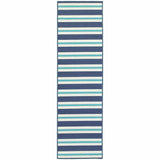 2' X 8' Blue and Ivory Geometric Stain Resistant Indoor Outdoor Area Rug - Homeroots - Flyclothing LLC