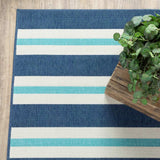 2' X 8' Blue and Ivory Geometric Stain Resistant Indoor Outdoor Area Rug - Homeroots - Flyclothing LLC