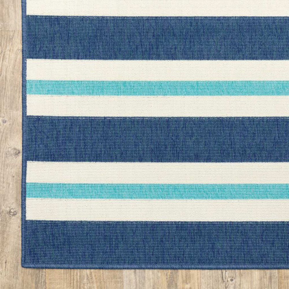 2' X 8' Blue and Ivory Geometric Stain Resistant Indoor Outdoor Area Rug - Homeroots - Flyclothing LLC