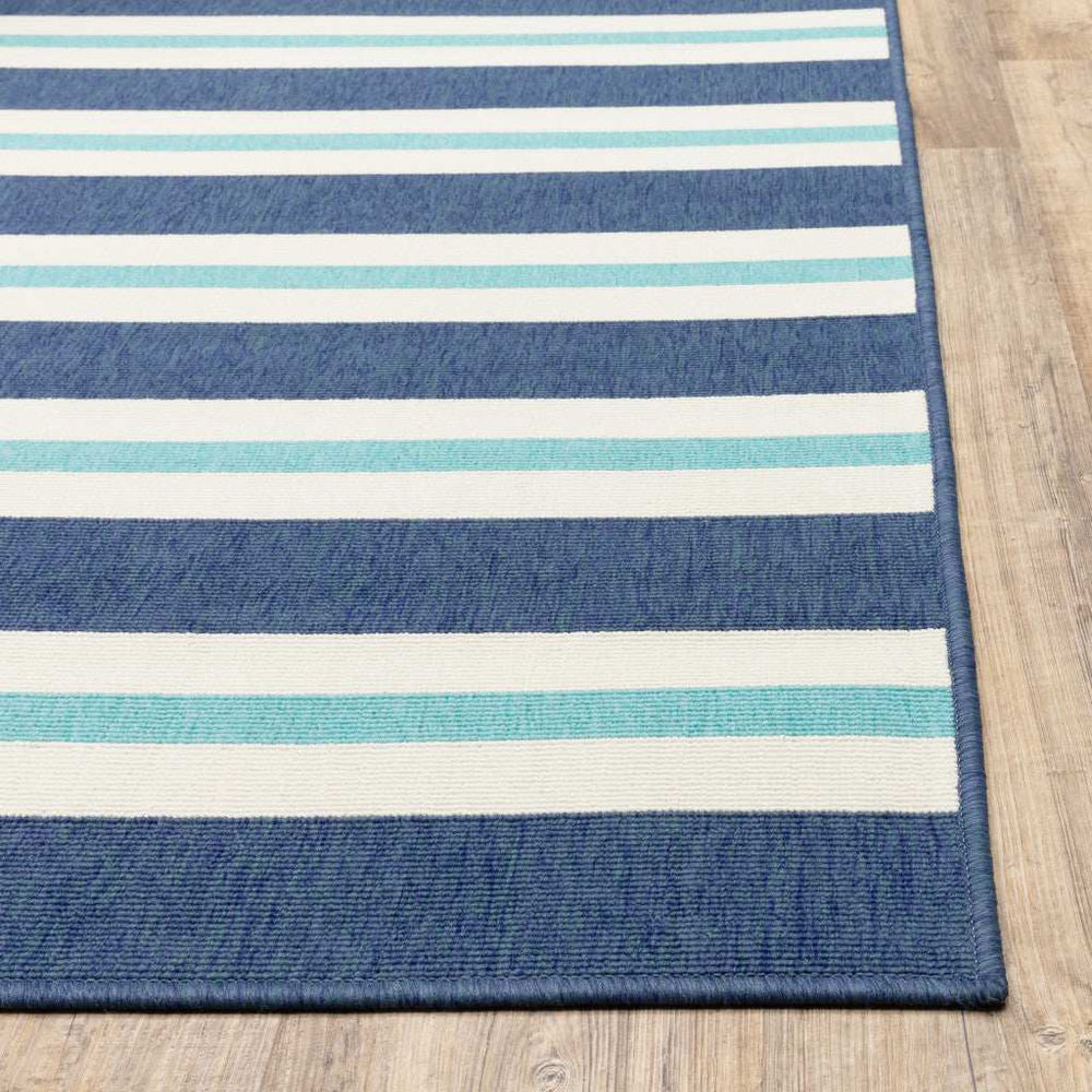2' X 8' Blue and Ivory Geometric Stain Resistant Indoor Outdoor Area Rug - Homeroots - Flyclothing LLC