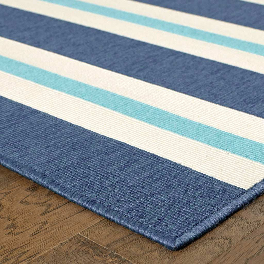 4' X 6' Blue and Ivory Geometric Stain Resistant Indoor Outdoor Area Rug - Homeroots - Flyclothing LLC
