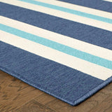 4' X 6' Blue and Ivory Geometric Stain Resistant Indoor Outdoor Area Rug - Homeroots - Flyclothing LLC