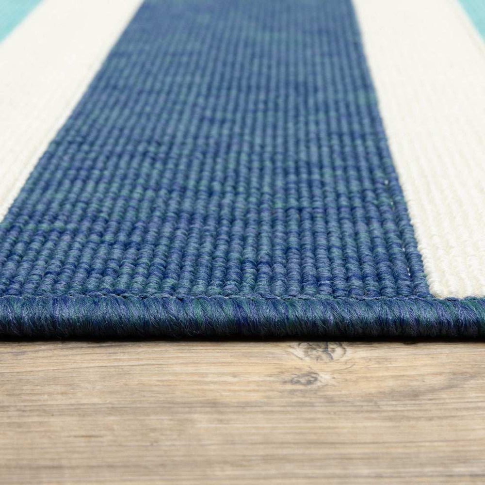4' X 6' Blue and Ivory Geometric Stain Resistant Indoor Outdoor Area Rug - Homeroots - Flyclothing LLC