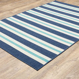 4' X 6' Blue and Ivory Geometric Stain Resistant Indoor Outdoor Area Rug - Homeroots - Flyclothing LLC