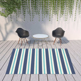 8' X 11' Blue and Ivory Geometric Stain Resistant Indoor Outdoor Area Rug - Homeroots - Flyclothing LLC