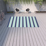 9' X 13' Blue and Ivory Geometric Stain Resistant Indoor Outdoor Area Rug - Homeroots - Flyclothing LLC