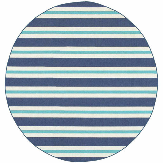 8' X 8' Blue and Ivory Round Geometric Stain Resistant Indoor Outdoor Area Rug - Homeroots - Flyclothing LLC