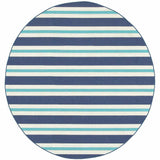 8' X 8' Blue and Ivory Round Geometric Stain Resistant Indoor Outdoor Area Rug - Homeroots - Flyclothing LLC