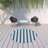 8' X 8' Blue and Ivory Round Geometric Stain Resistant Indoor Outdoor Area Rug - Homeroots - Flyclothing LLC