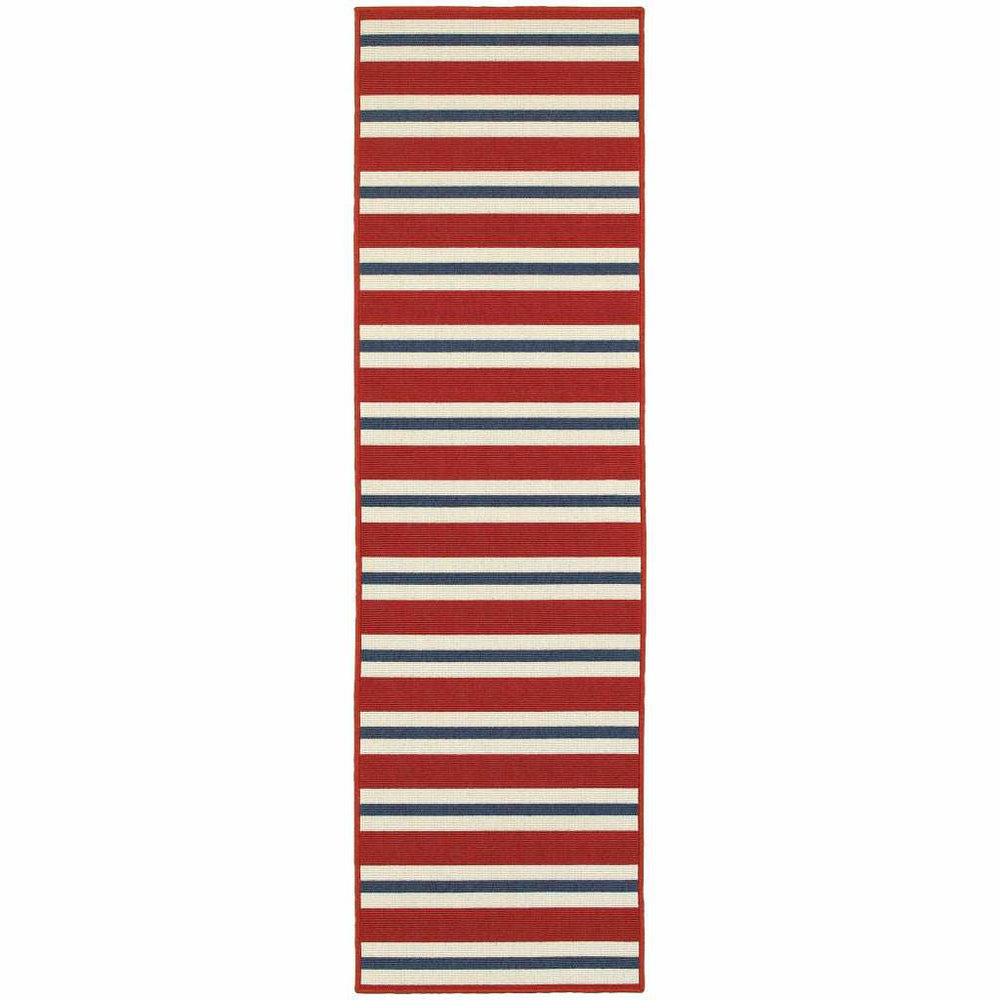 2' X 8' Red and Ivory Geometric Stain Resistant Indoor Outdoor Area Rug - Homeroots - Flyclothing LLC