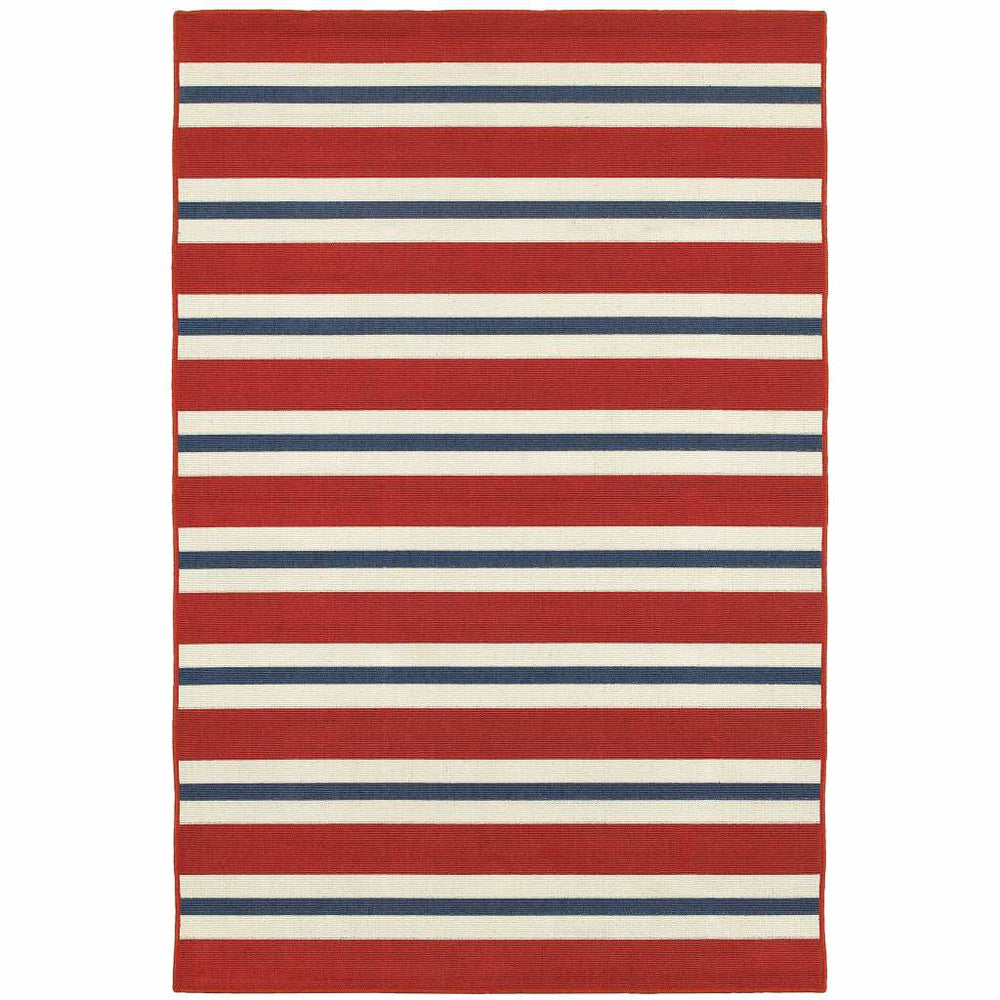 4' X 6' Red and Ivory Geometric Stain Resistant Indoor Outdoor Area Rug - Homeroots - Flyclothing LLC