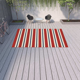 9' X 13' Red and Ivory Geometric Stain Resistant Indoor Outdoor Area Rug - Homeroots - Flyclothing LLC