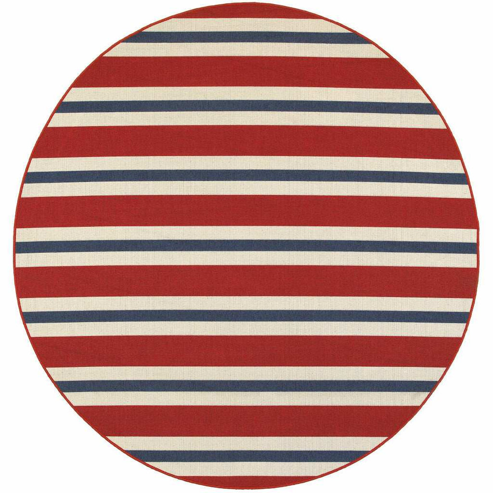 8' X 8' Red and Ivory Round Geometric Stain Resistant Indoor Outdoor Area Rug - Homeroots - Flyclothing LLC