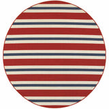 8' X 8' Red and Ivory Round Geometric Stain Resistant Indoor Outdoor Area Rug - Homeroots - Flyclothing LLC