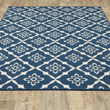 2' X 3' Blue and Ivory Floral Stain Resistant Indoor Outdoor Area Rug - Homeroots - Flyclothing LLC