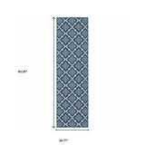 2' X 8' Blue and Ivory Floral Stain Resistant Indoor Outdoor Area Rug - Homeroots - Flyclothing LLC