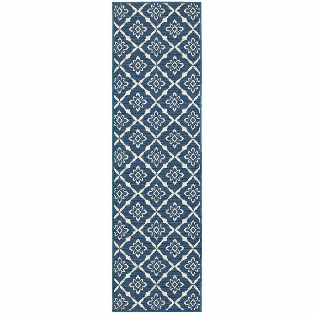 2' X 8' Blue and Ivory Floral Stain Resistant Indoor Outdoor Area Rug - Homeroots - Flyclothing LLC