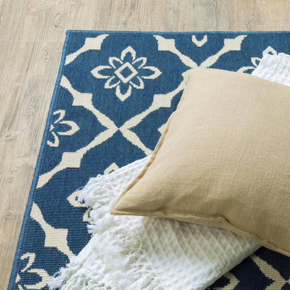 2' X 8' Blue and Ivory Floral Stain Resistant Indoor Outdoor Area Rug - Homeroots - Flyclothing LLC