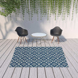 7' x 10' Blue and Ivory Floral Stain Resistant Indoor Outdoor Area Rug - Homeroots - Flyclothing LLC