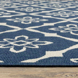 7' x 10' Blue and Ivory Floral Stain Resistant Indoor Outdoor Area Rug - Homeroots - Flyclothing LLC