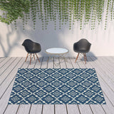 8' X 11' Blue and Ivory Floral Stain Resistant Indoor Outdoor Area Rug - Homeroots - Flyclothing LLC