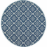 8' X 8' Blue and Ivory Round Floral Stain Resistant Indoor Outdoor Area Rug - Homeroots - Flyclothing LLC