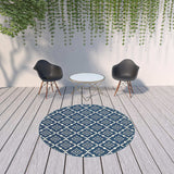 8' X 8' Blue and Ivory Round Floral Stain Resistant Indoor Outdoor Area Rug - Homeroots - Flyclothing LLC