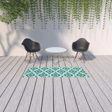 2' X 8' Blue and Green Geometric Stain Resistant Indoor Outdoor Area Rug - Homeroots - Flyclothing LLC