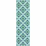 2' X 8' Blue and Green Geometric Stain Resistant Indoor Outdoor Area Rug - Homeroots - Flyclothing LLC