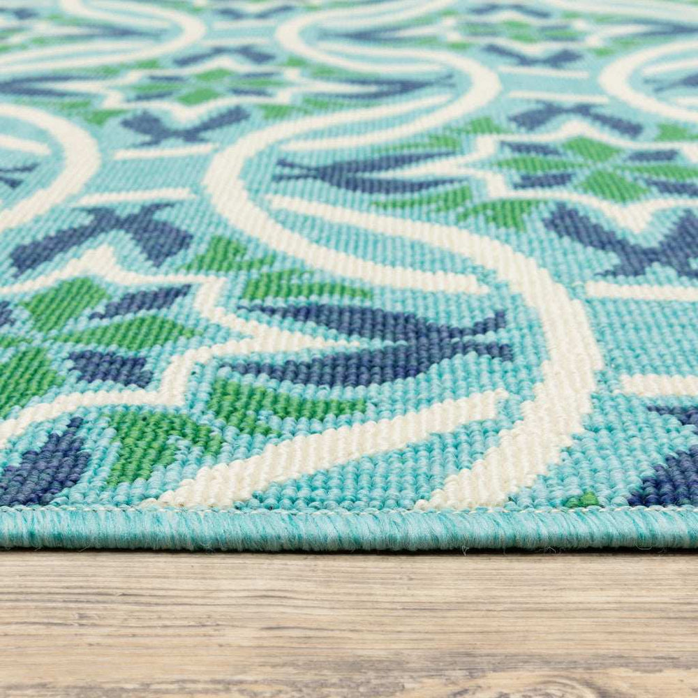 5' X 8' Blue and Green Geometric Stain Resistant Indoor Outdoor Area Rug - Homeroots - Flyclothing LLC