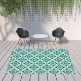 8' X 11' Blue and Green Geometric Stain Resistant Indoor Outdoor Area Rug - Homeroots - Flyclothing LLC