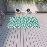 9' X 13' Blue and Green Geometric Stain Resistant Indoor Outdoor Area Rug - Homeroots - Flyclothing LLC