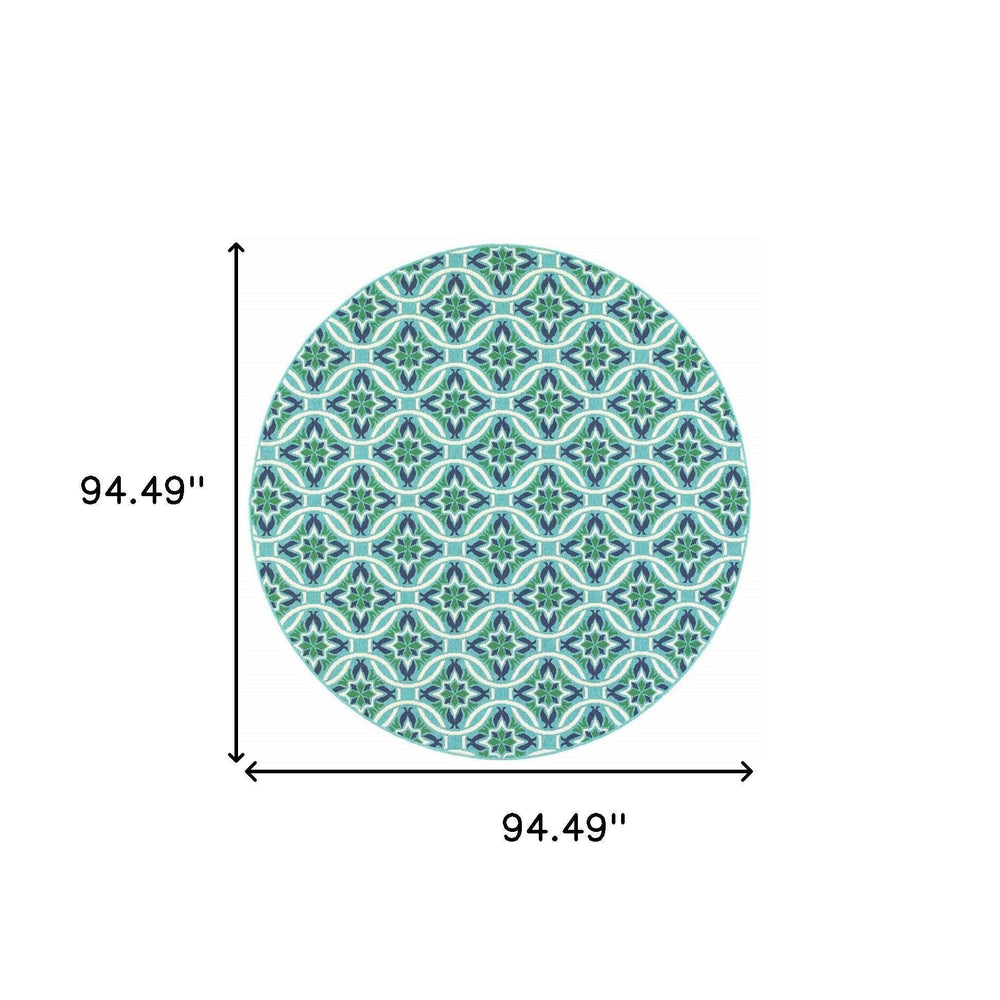 8' X 8' Blue and Green Round Geometric Stain Resistant Indoor Outdoor Area Rug - Homeroots - Flyclothing LLC