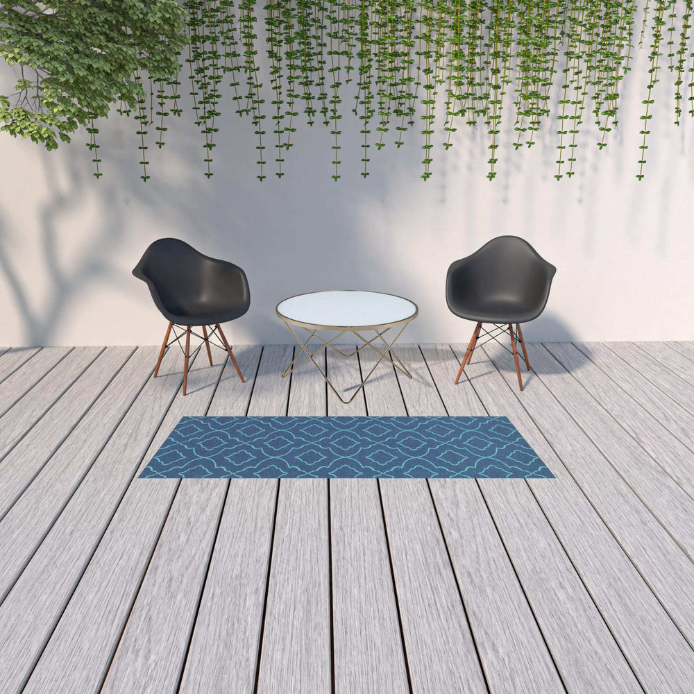 2' X 8' Blue Geometric Stain Resistant Indoor Outdoor Area Rug - Homeroots - Flyclothing LLC
