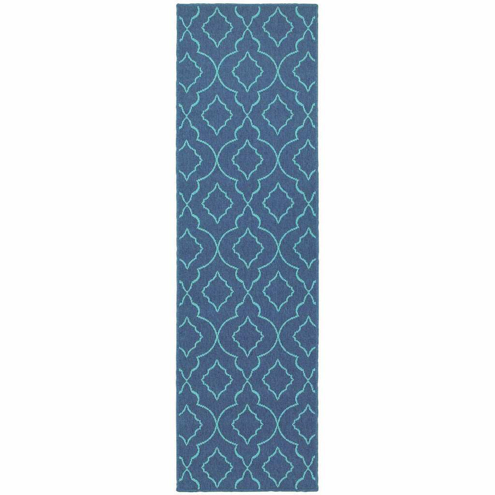 2' X 8' Blue Geometric Stain Resistant Indoor Outdoor Area Rug - Homeroots - Flyclothing LLC