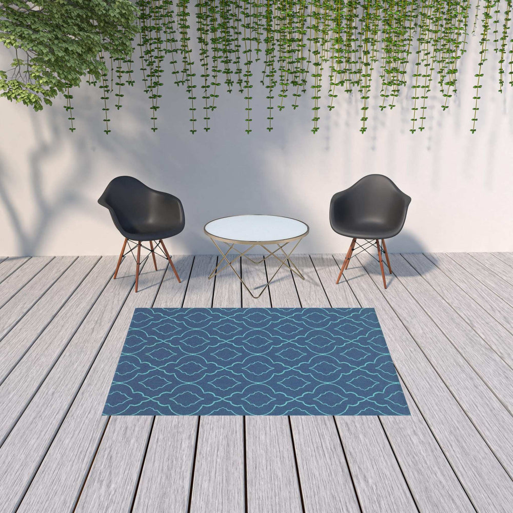 5' X 8' Blue Geometric Stain Resistant Indoor Outdoor Area Rug - Homeroots - Flyclothing LLC