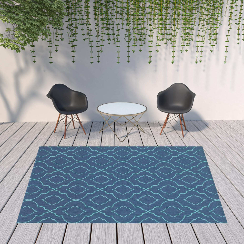 8' X 11' Blue Geometric Stain Resistant Indoor Outdoor Area Rug - Homeroots - Flyclothing LLC