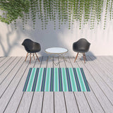 5' X 8' Blue and Green Geometric Stain Resistant Indoor Outdoor Area Rug - Homeroots - Flyclothing LLC