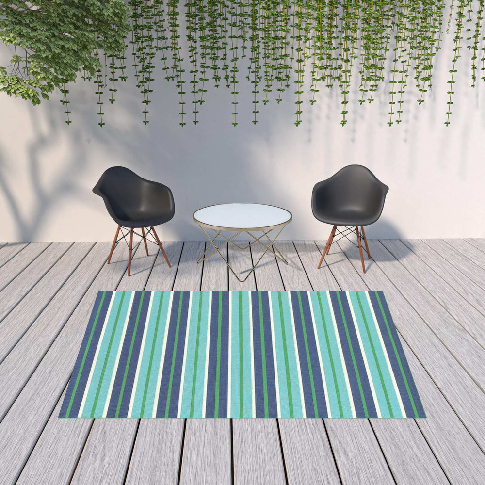 7' X 10' Blue and Green Geometric Stain Resistant Indoor Outdoor Area Rug - Homeroots - Flyclothing LLC