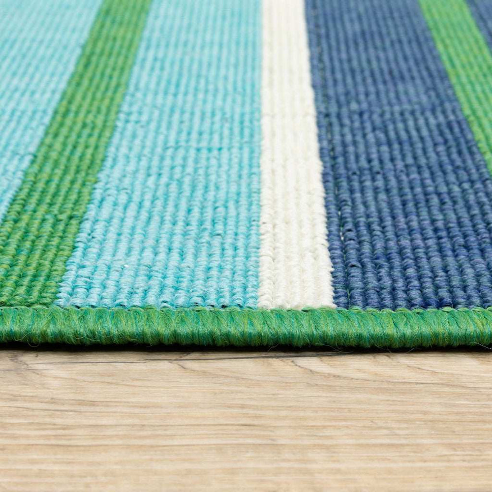 7' X 10' Blue and Green Geometric Stain Resistant Indoor Outdoor Area Rug - Homeroots - Flyclothing LLC